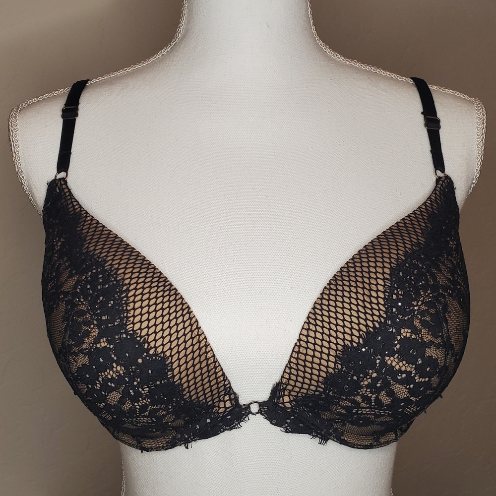 Victoria's Secret Fishnet Bedazzled Nude/Black Bra